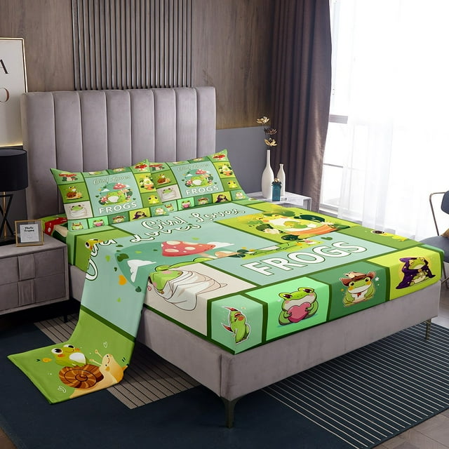 Erosebridal Frog Prince Bed Sheets Set Twin Size, Fairy Tale Bed Sheets Twin, Patchwork Animal Decor, 3-Piece