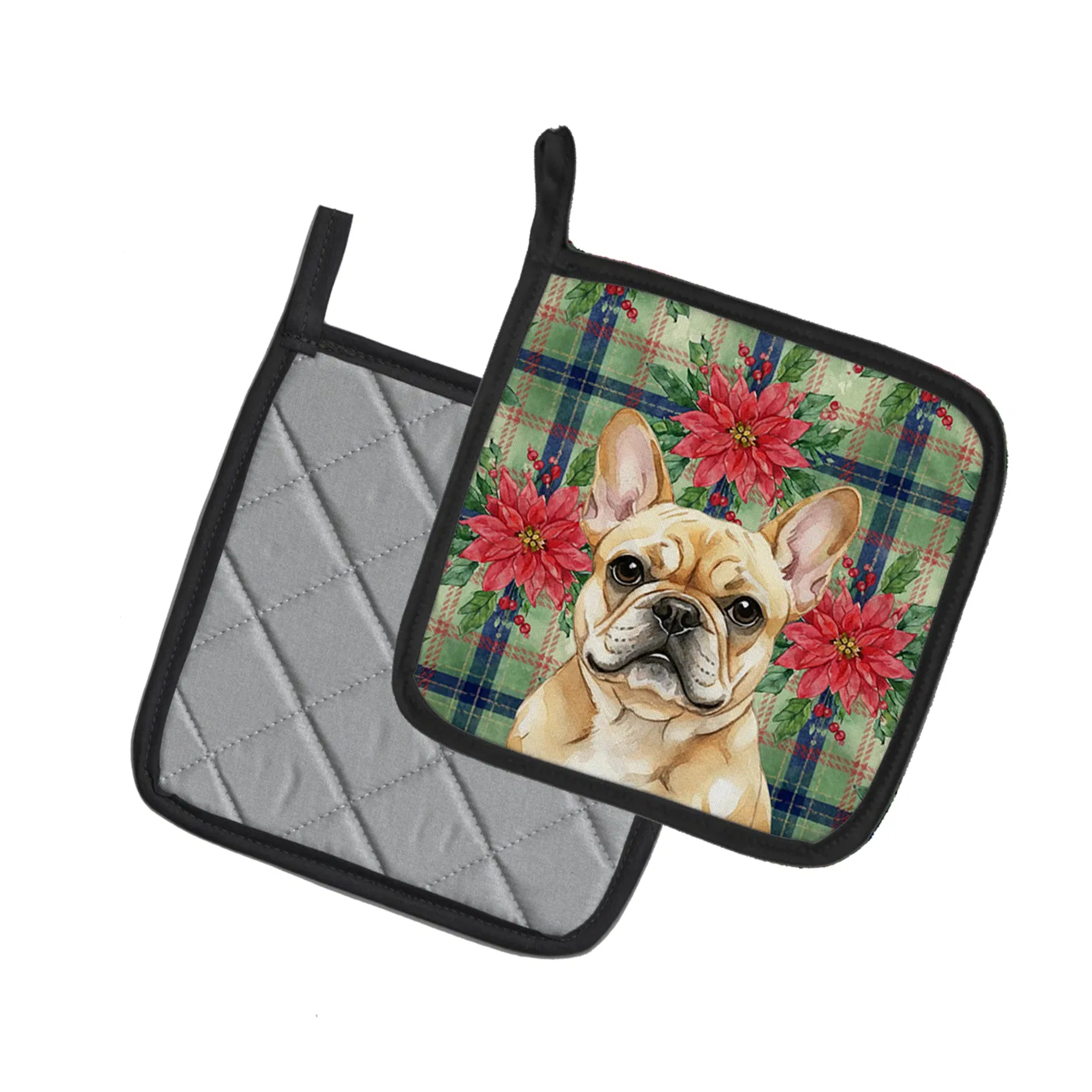 2PC French Bulldog Pattern Kitchen Insulation Mat, Oven Insulation Mat, Stitched Design, Triple Insulation Protection, Machine Washable, Suitable for Kitchen, Bakery Room