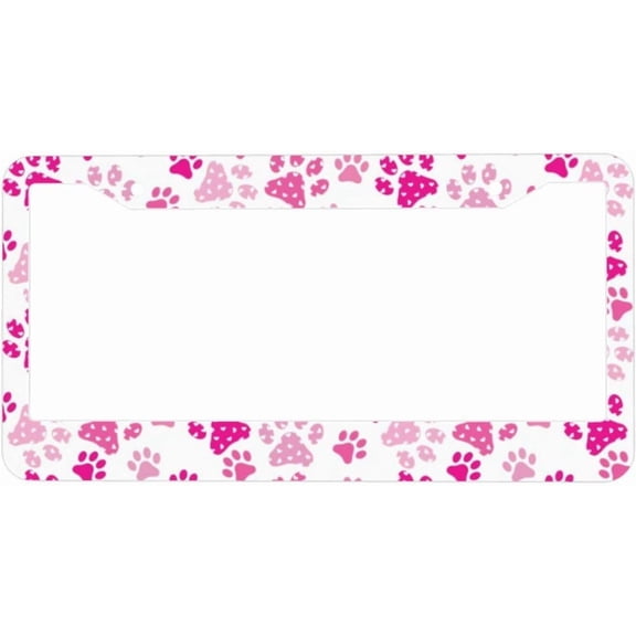 Dog Paw Print Heart Pink License Plate Frames - License Plate Covers, 2 Packs Universal Aluminum Tag Frame for Front and Rear Car Tags