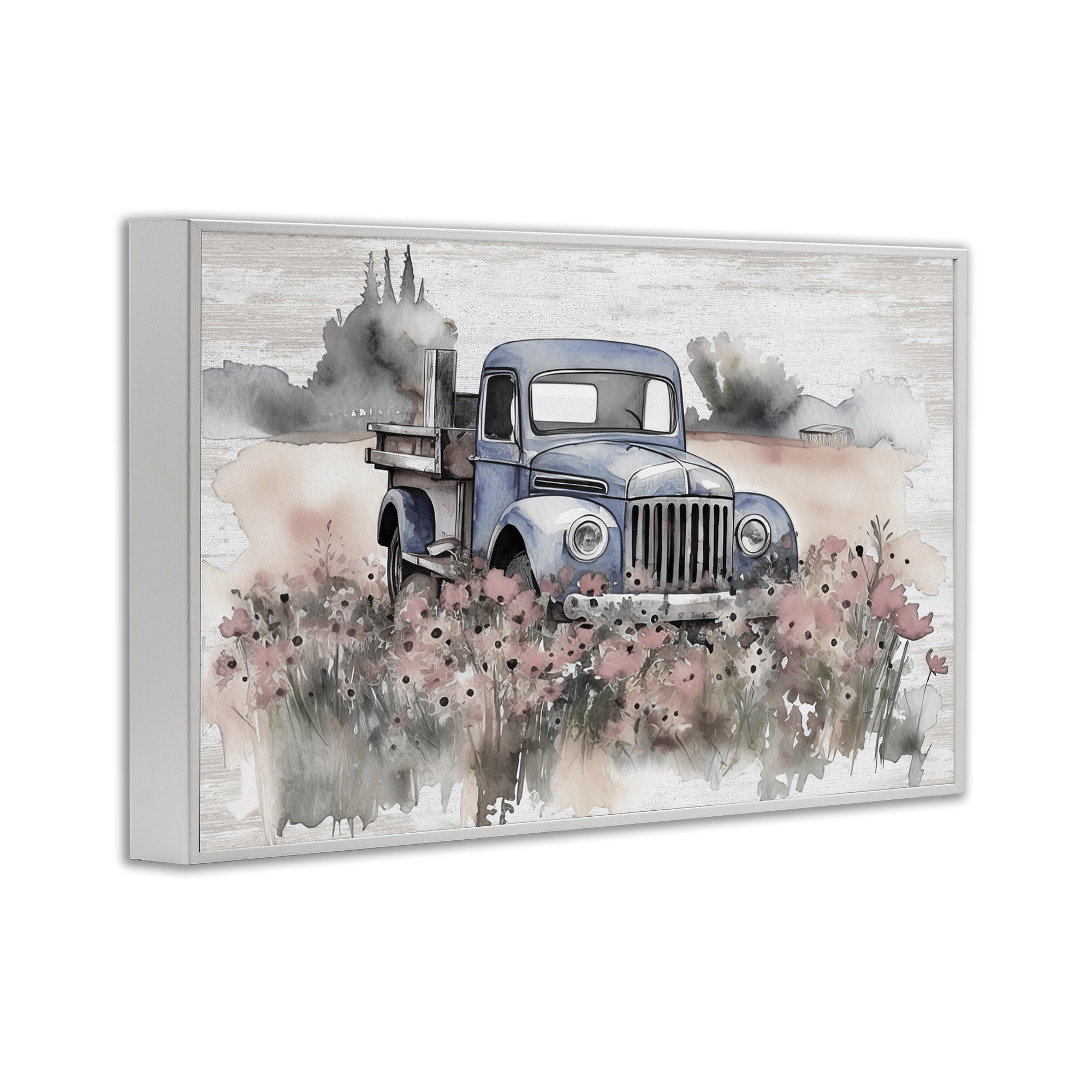 Stupell Industries Pickup in Floral Meadow Transportation Painting White Framed Art Print Wall Art, 30 x 20