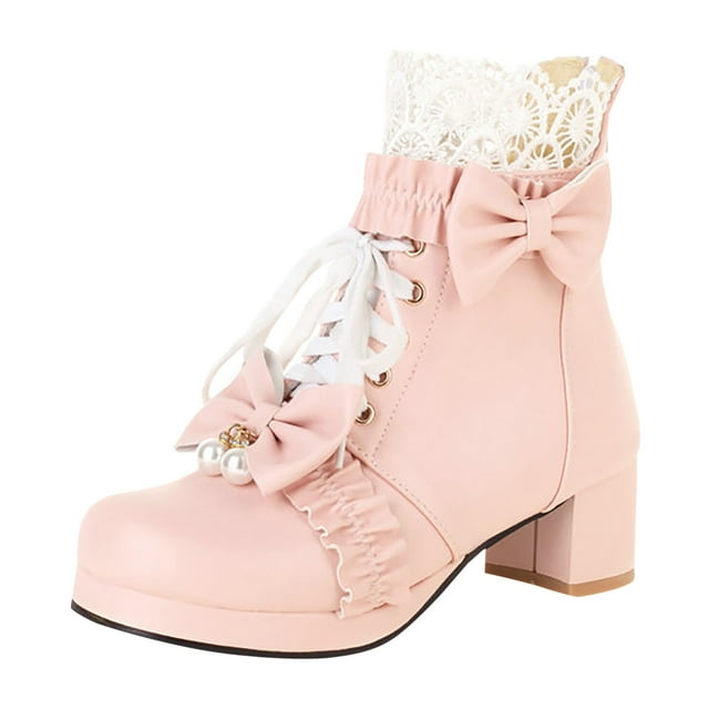 HBFAGFB Bottes pour Femmes à Lacets devant Bottine Cheville Dames Mode Rétro Chaussures d'Automne pour Femmes Rose Taille 37