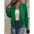 thumbnail image 3 of Women Round Neck Regular Sleeve Geometric Jacquard Bomber Jacket - Loose Fit, Green, S-5XL, Spring and Autumn, 3 of 7