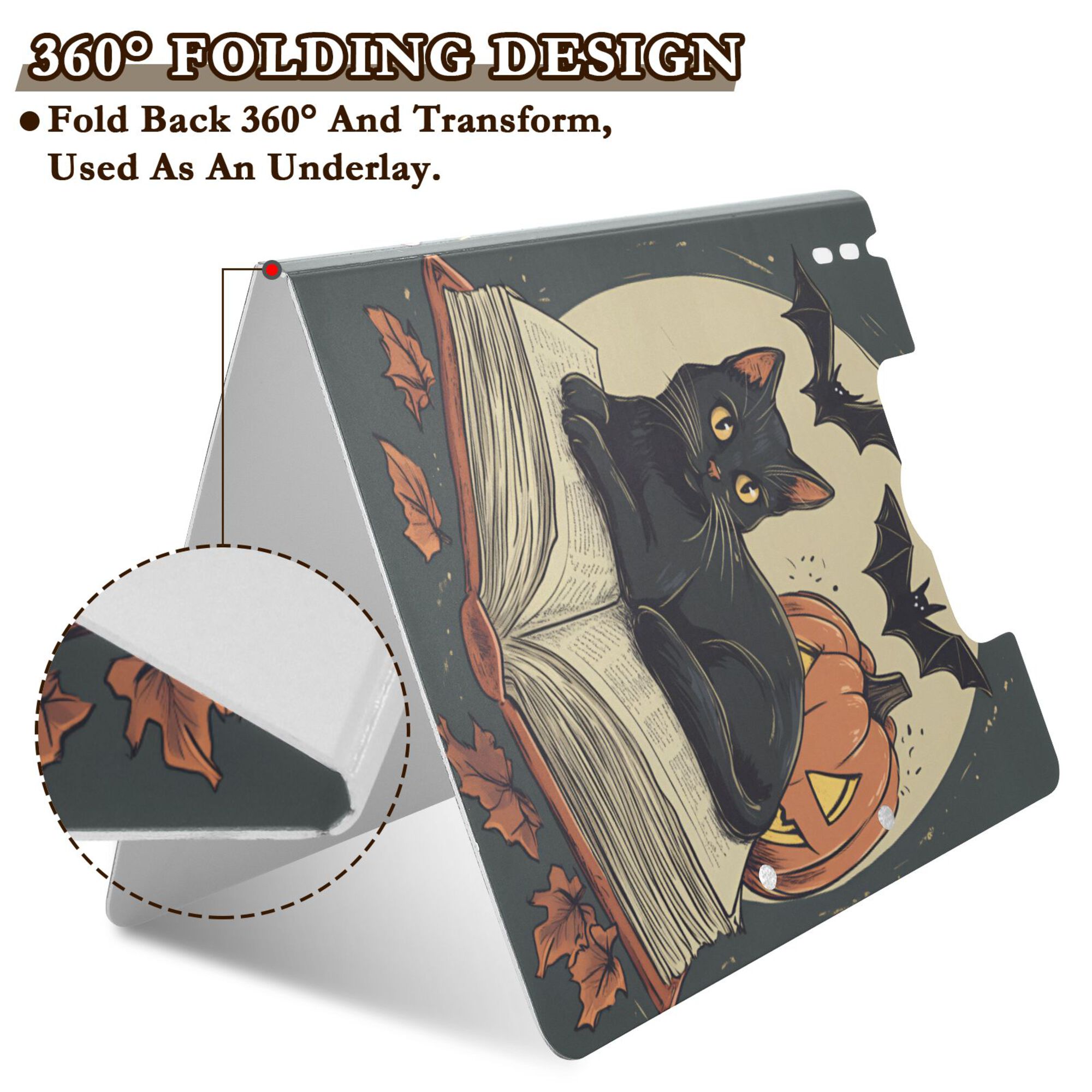 FORMRS A4 Clipboard Folder with Pen Holder Horizontal Foldable School Office Binder, Black Halloween Cat