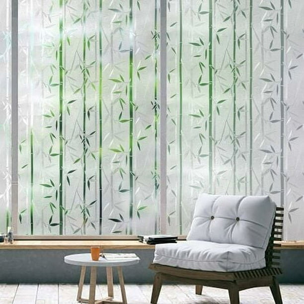 Película Opaca para Ventanas, Película para Ventanas Anti-Peek, Película para Ventanas con Patrón de Bambú, Pantalla de Privacidad Anti UV, Película para Ventanas Electrostática Sin Adhesivo,