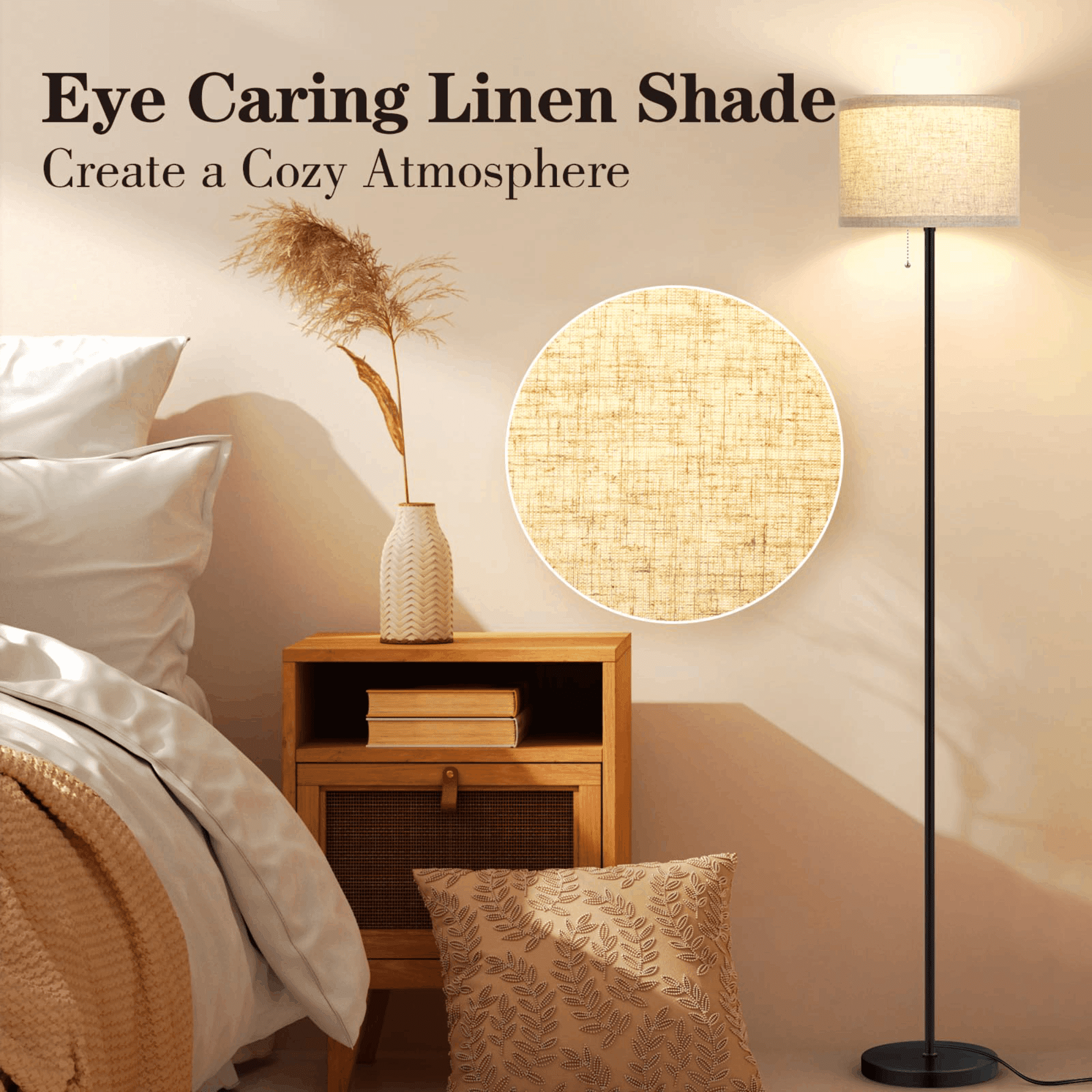 HadinEEon Floor Lamp for Living Room, Modern Standing Lamp Tall with Pull Chain Switch
