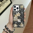 thumbnail image 4 of Compatible with iPhone 14 Pro Max Bling Case with Lanyard Strap Luxury 3D Diamond Crystal Rhinestone for Women Girls Glitter Sparkle Case Shiny Gemstone Perfume Bottle and Flower Design, Black, 4 of 7