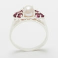 thumbnail image 2 of LBG British Made 9k White Gold Cultured Pearl & Garnet Womens Cluster Ring - 33 size options - Size 8.75, 2 of 6