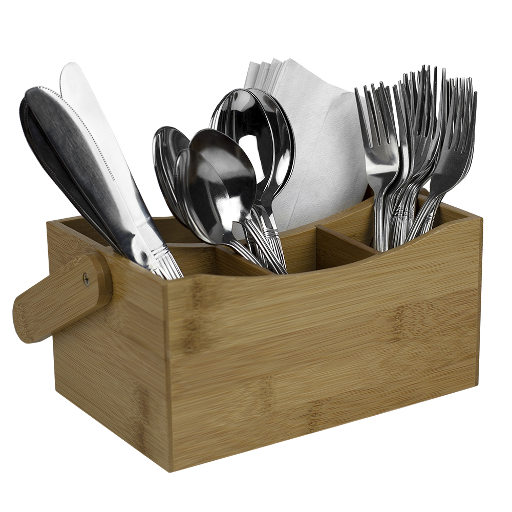 Home Basics Bamboo Flatware Caddy, Brown, 8.5x5.5x8.3 Inches