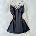 thumbnail image 6 of Women's Lace Bust V Neck Silky Satin Mini Slip Nightgown, Adjustable Spaghetti Strap Backless Ice Silk Sleep Dress for Honeymoon Loungewear Black L(L), 6 of 9