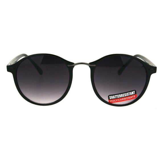 Mens Round Thin Plastic Retro Horn Rim Color Mirror Lens Sunglasses Black Smoke