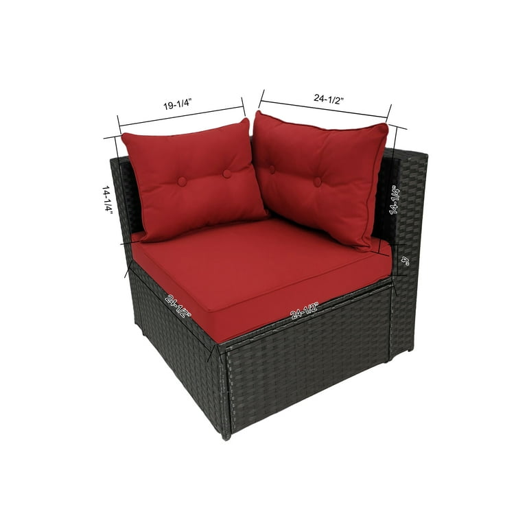 Baner Garden K35 BL CST R 4 Piece Black Rattan Outdoor Furniture Set with All Weather Deep Seating Red Cushions