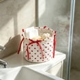 thumbnail image 7 of Hyknon Quilted Storage Basket, Cute Dots Cherry Roses Heart Prints Decorative Storage Boxs with Bow, Boho Car Organizer Bin, Round /Square Makeup Storage Basket for Women Bedroom Vanity Closet Home, 7 of 7