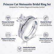JeenMata 1.50 Carat Princess Cut Moissanite Wedding Set - Bridal Set - Channel Set Ring - Handmade Ring - 18k White Gold Plated for Women