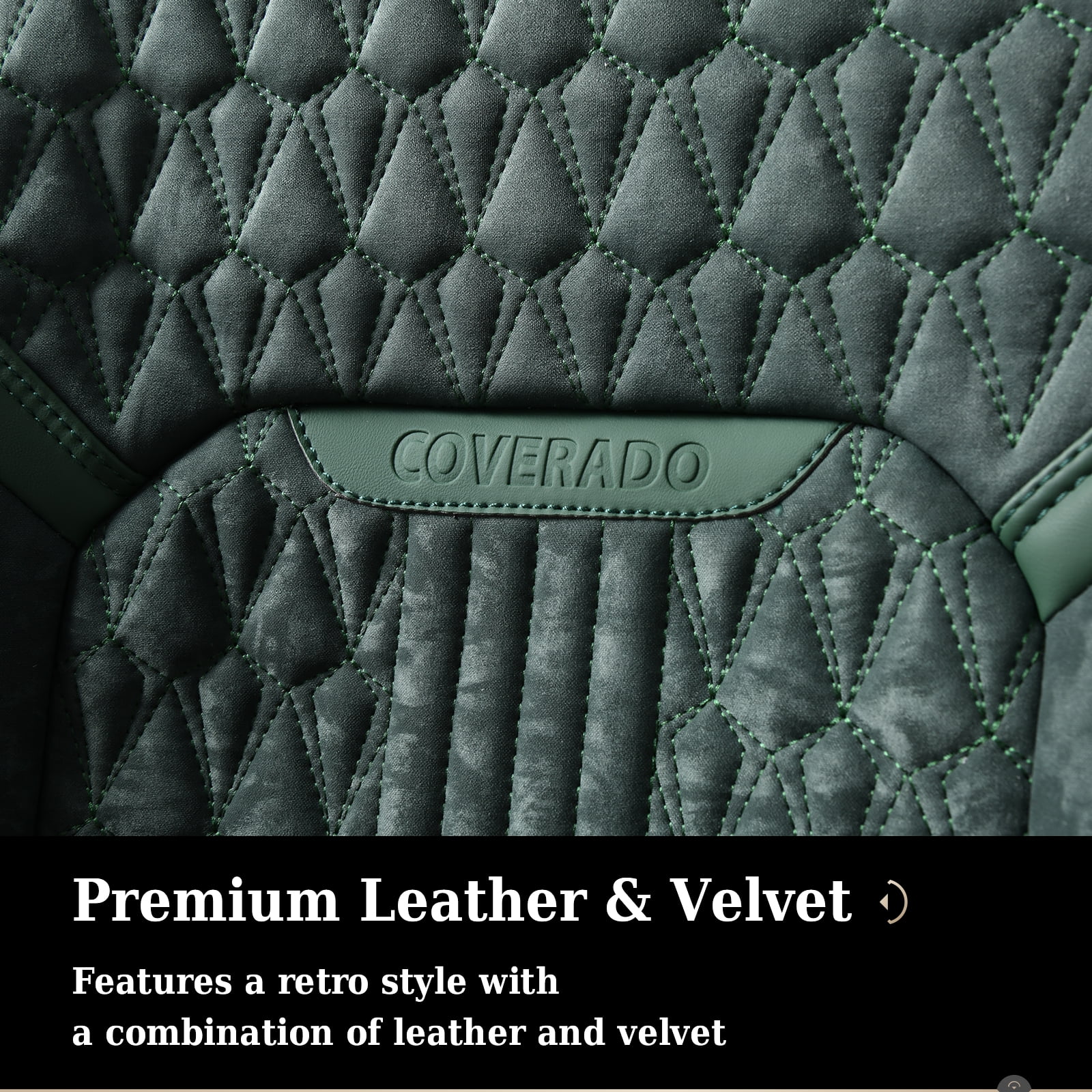 Coverado Full Set Car Seat Covers, Front and Back Seat Protectors, Faux Leather & Flannel Fashion Auto Accessories, Universal Fit Most Cars, SUVs Pickup Trucks, Green