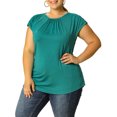 thumbnail image 2 of Unique Bargains Women's Plus Round Neck Ruched Short Sleeve Summer Top 1X Green, 2 of 8