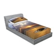 thumbnail image 2 of Ambesonne Nature Fitted Sheet & Pillow Sham Set, Sunbeams Cloudy Sky Sea, Twinxl, Yellow Grey, 2 of 2