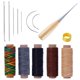 thumbnail image 1 of RV Kit de reparación de herramientas de cuero de 14 piezas Hilo encerado artesanal de cuero hecho a mano 8 colores con agujas de coser Tijeras Cinta métrica para coser cuero Zapatos de cuero Sofá Rojo Verde, 1 of 5