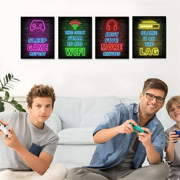 LAMIRO 4pcs Neon Gaming Decor Video Gamer Room Decor Gaming Decor for Boys Room Boys Gaming Wall Art Neon Gaming Room Decor Gamer Wall Decor Teenage Boy Room Decor