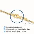 thumbnail image 3 of Tilo Jewelry Yellow Gold Plated Solid 925 Sterling Silver 2mm Diamond-Cut Cable Chain Necklace with Secure Lobster Lock | 18 Inch | Everyday Necklace for Women, Men, Unisex, 3 of 12