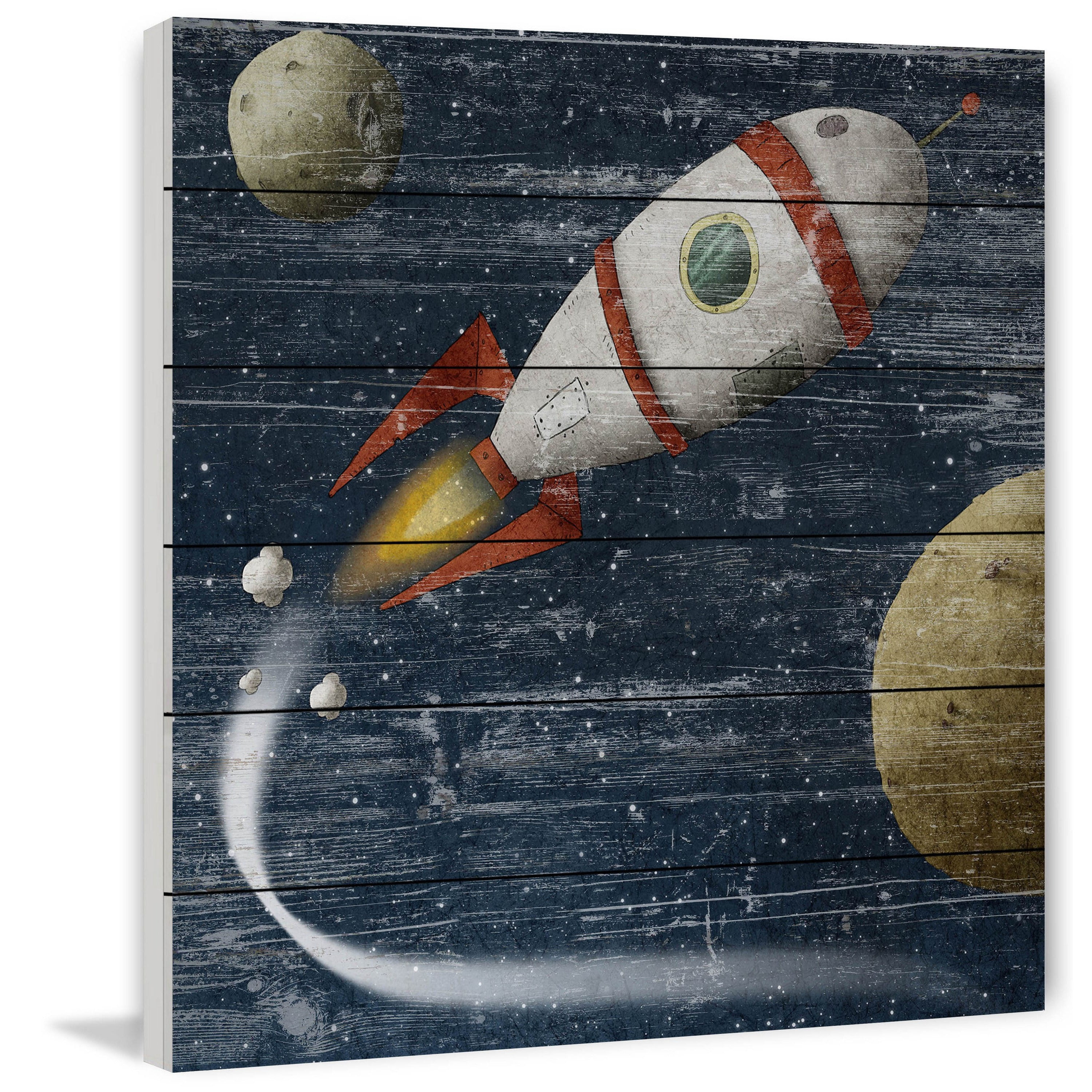 Marmont Hill - "Space Travel" Painting Print on White Wood