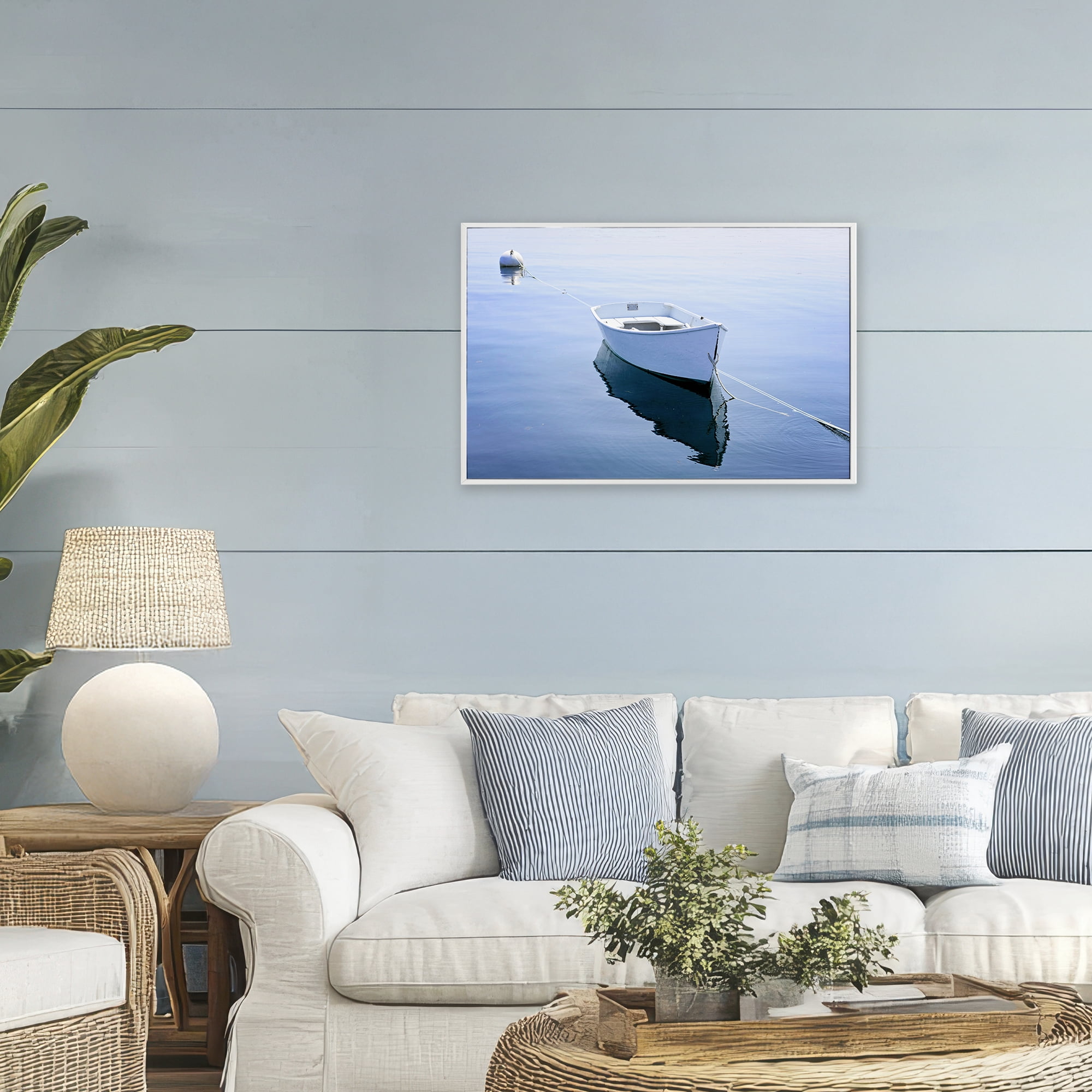 Stupell Industries Boat Tied to Dock White Framed Giclee Art, design by JLM Photographs