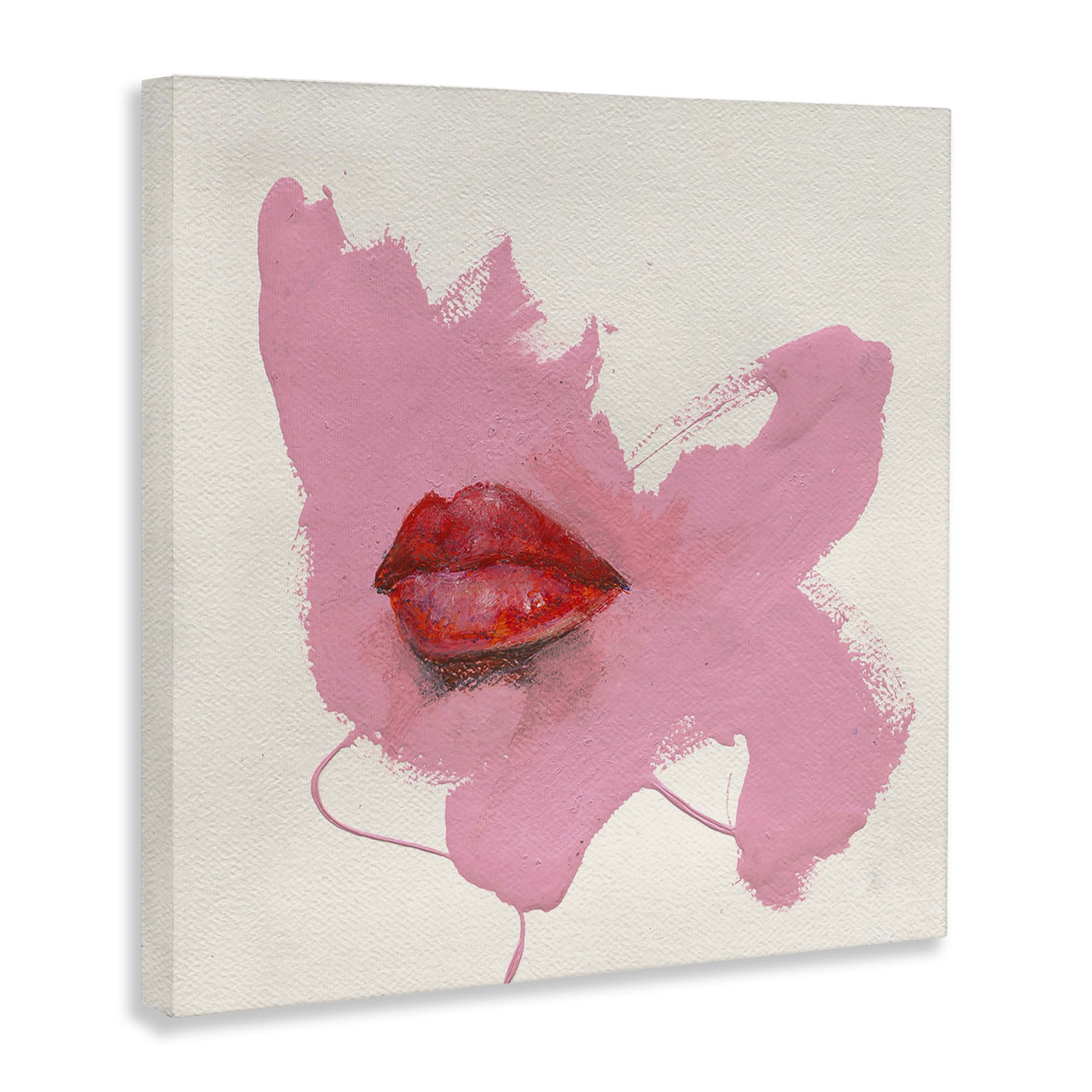 Stupell Industries Red Lips on Pink People Painting Wrapped Canvas Art Print Wall Art, 30 x 30