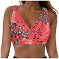 thumbnail image 1 of Huesdet Bikini Tops for Women Triangle Bikini Top Ribbed Push up Padded Halter String Bathing Suits Top(Red,M), 1 of 9