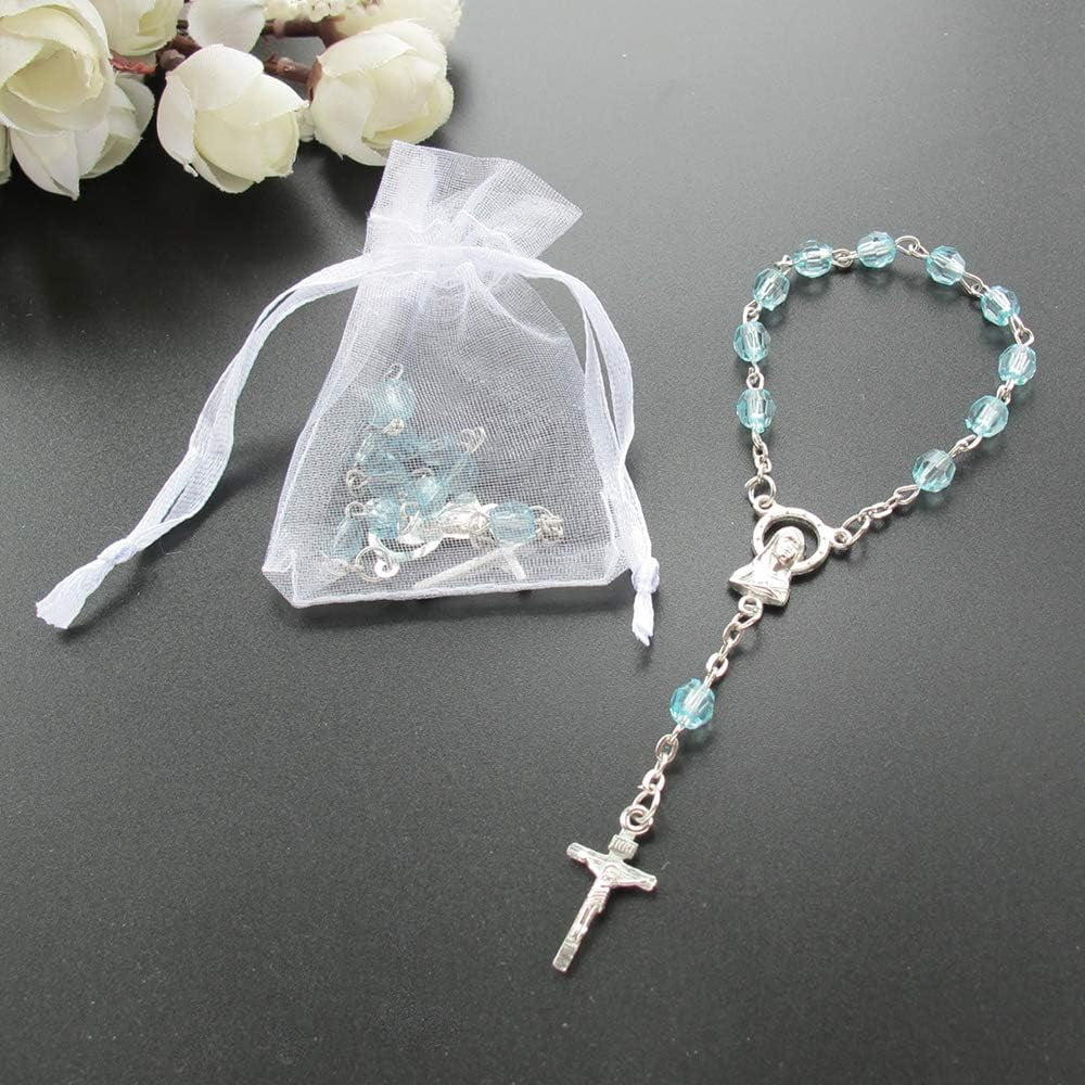 Acrylic Mini Rosary Favor for Boy Blue (24 PCS) - Baptism Communion Recuerditos De Bautismo Christening, Decenarios,
