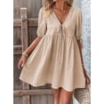 thumbnail image 5 of Womens Summer Casual Short Sleeve Dresses A Line Bow-Knot Tie Front Babydoll Loose Cute Mini Dress Khaki S, 5 of 10
