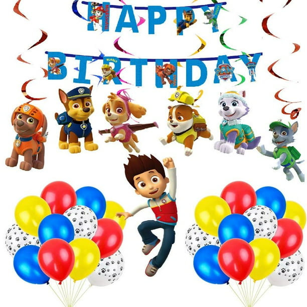 Kit Fiesta Paw Patrol: Globos, Banner Y Decoración – Feliz Cumpleaños Para Niños