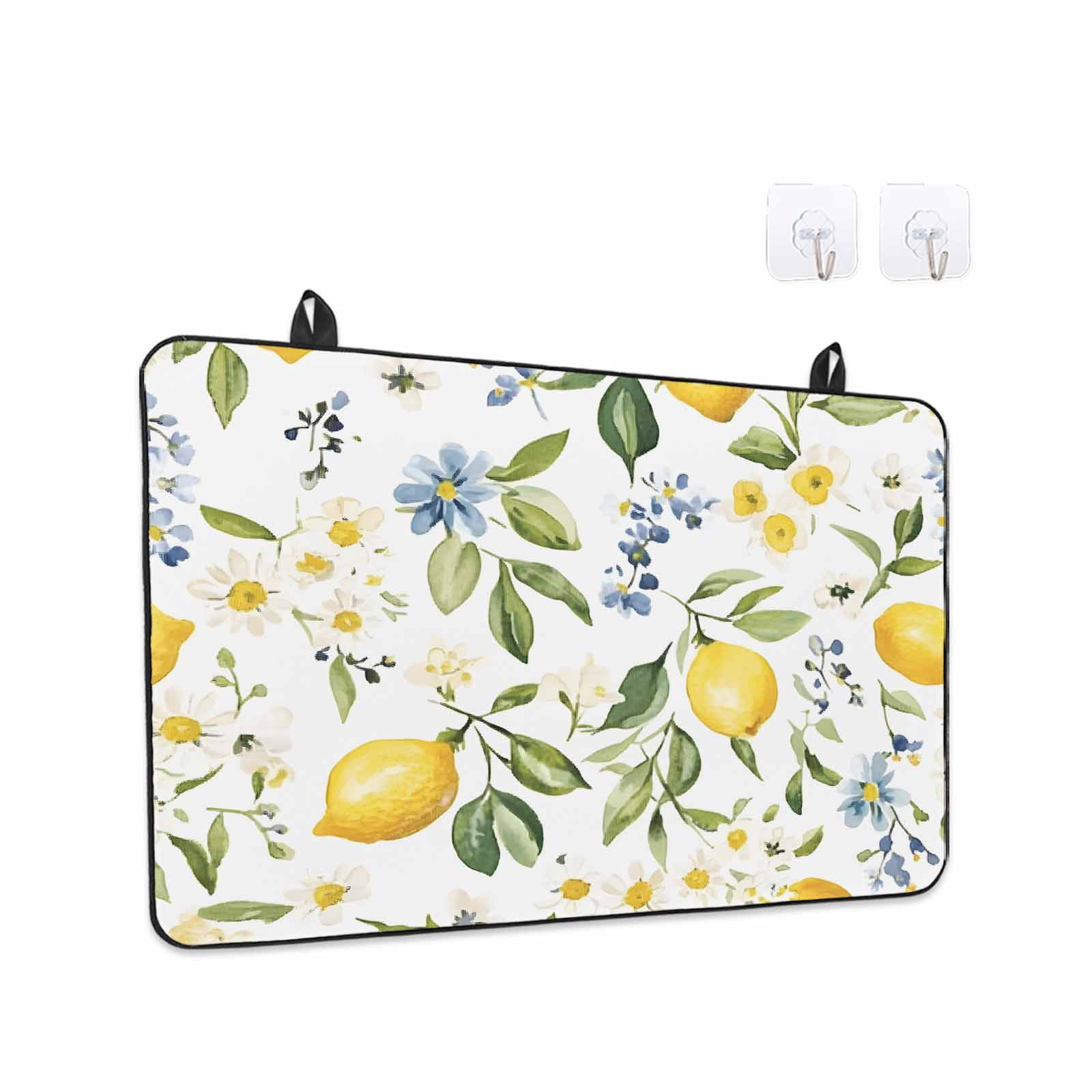 Summer Lemon Stove Top Cover for Electric Stove, Heat-proof & Non Slip Glass Top Stove Cover Protector, Yellow Botanical Spring Floral Blue Kitchen Flat Cooktop Rubber Mat 24x21 Inches