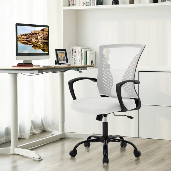 Dkelincs Office Desk Chair Adjustable Mesh Mid Back Office Chair Ergonomic Computer Chair with Lumbar Support & Wheels, White