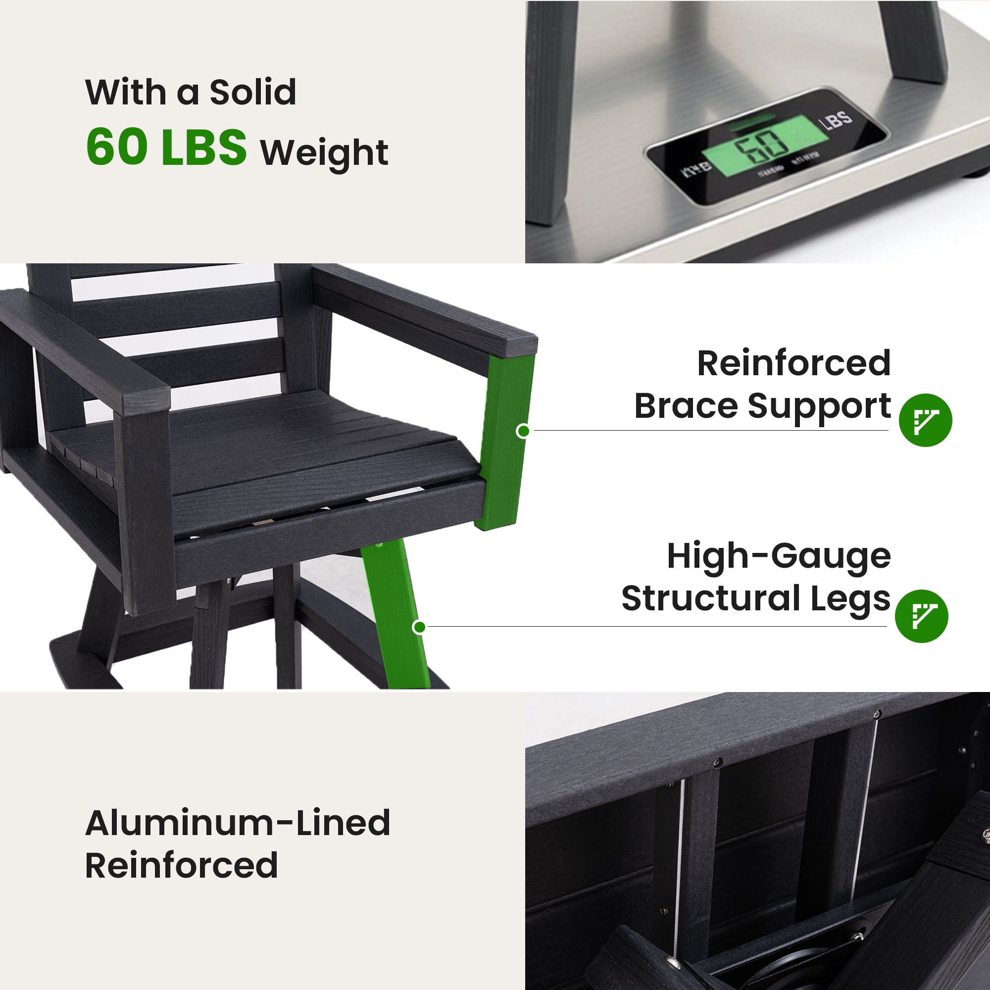 Outdoor Swivel Bar Stools, Carbon High-Density Polyethylene Patio Bar Chair with 360 Swivel for Deck, Hot-Embossed Wood Grain
