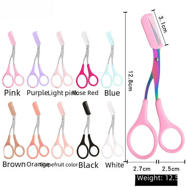Tijeras para cejas de acero inoxidable de color con peine, tijeras para recortar cejas, herramienta de maquillaje para recortar cejas, peine