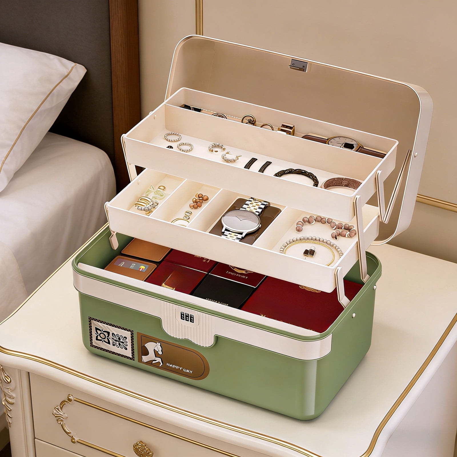 3 Layer Craft Lock Organizers And Storage Portable Folding Tackle With Handle & Dividers Multipurpose For Sewing Storage for Closet Bedroom Closet Organization And Storage Cloth for Storage