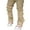 Khaki, variant on Men's Regular Fit Stacked Jeans Patch Distressed Destroyed Straight Denim Pants Streetwear Clothes