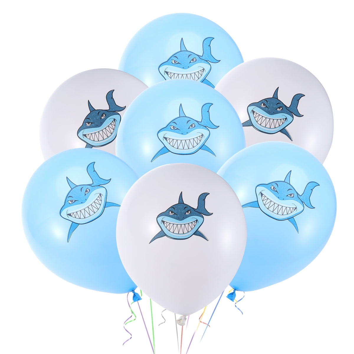 NUOLUX 20pcs 12 Inch Cartoon Shark Pattern Balloon Decoration Party  Supplies for Birthday Baby Shower Pool Party Under The Sea Theme Party  (White and Light Blue) 