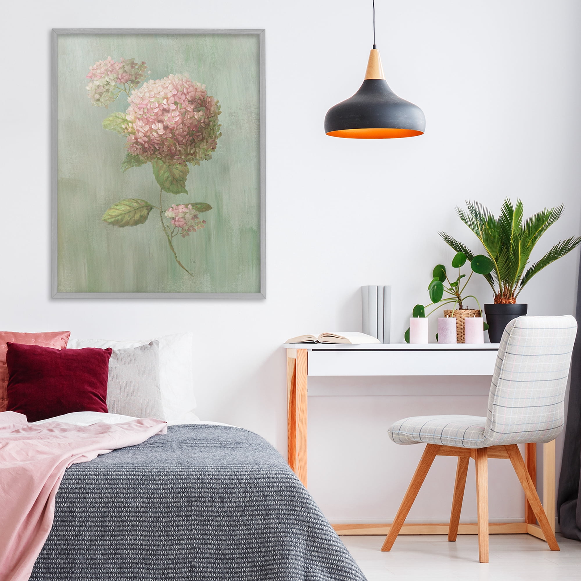 Stupell Industries Single Hydrangea Bushel Gray Framed Giclee Art, design by Nan