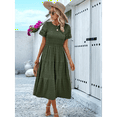 thumbnail image 4 of Vestido Elegante de y Verano para Mujer, Color Liso, con Cuello Redondo y Aberturas Verde L, 4 of 10