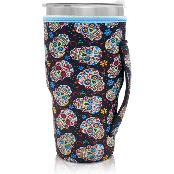 SHILIU-Reusable Iced Coffee Cup Sleeve Neoprene Insulated Sleeves Cup Cover Holder Idea for 30oz-32oz Tumbler Cup,Trenta Starbucks (Only Cup Sleeves) (Sugar Skull)