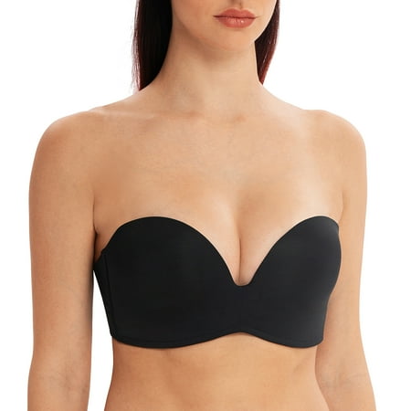 MELENECA Women s Stay-Put Multiway Wireless Lightly Padded Push Up Strapless Bra Black 38C