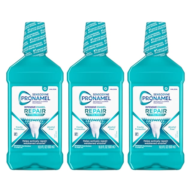 Sensodyne Pronamel Réparation Intensive de l'Émail Rince-Bouche Sans Alcool pour Aider à Réparer Activement l'Émail et Protéger contre les Caries, Extra Frais, 16,9 fl oz (Lot de 3)