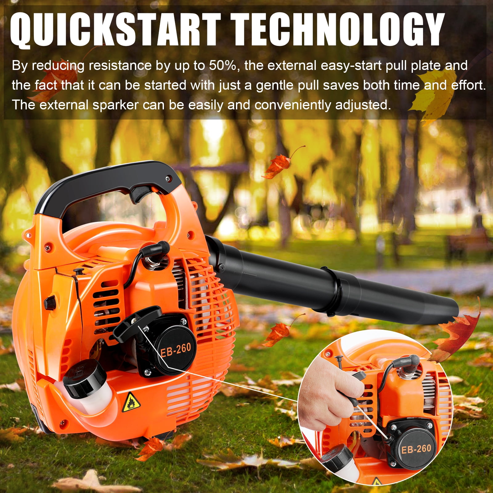26cc Handheld Gas Leaf Blower, Powerful 2-Cycle Engine, 180 MPH 400 CFM, Lightweight Quick-Start for Lawn Care, Yard Debris & Light Snow