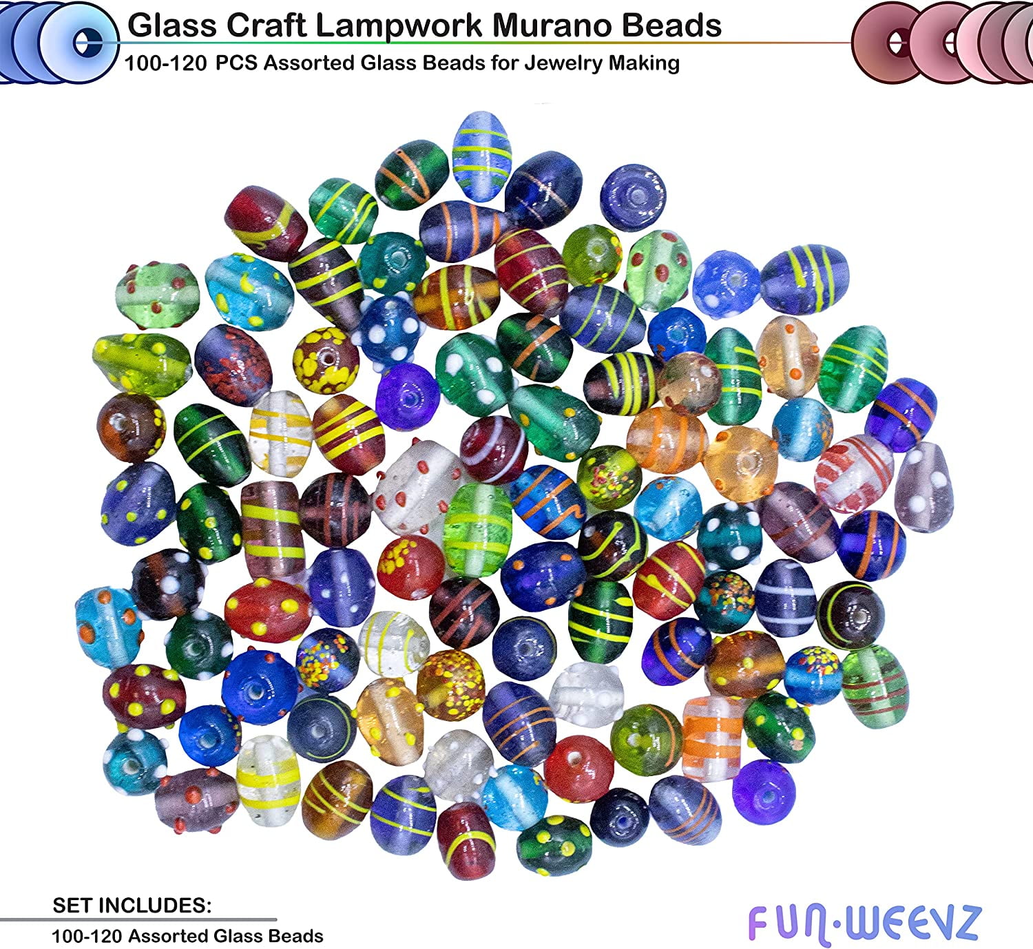 Fun-Weevz Glass Beads, 4 oz, 100 Count