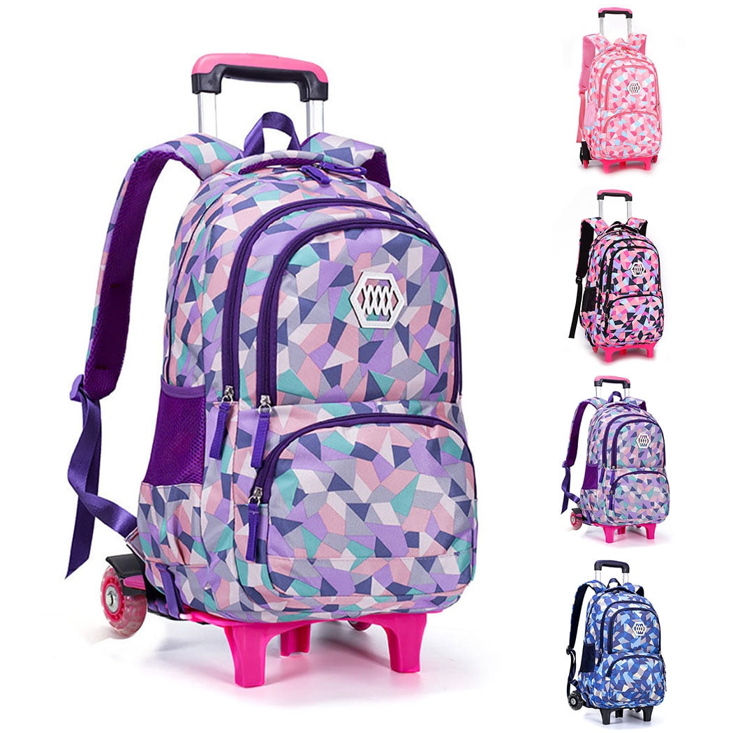Nobrand Rolling Backpack 6 Wheel Large Capacity Wheeled Backpack School Bag For Kids Purple