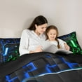 thumbnail image 4 of Homewish Gamer Gaming 7pcs Bedding Comforter Set,Modern Geometric Queen Bedding Sets,Green Blue Ombre Queen Sheet Sets For Boys Teens,Microfiber Bedroom Decor Reversible, 4 of 8