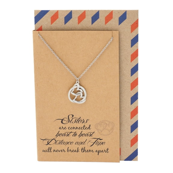 Quan Jewelry Heart Necklace Sister Gifts from Sister, Long Distance Relationship Gifts for Women, 16-in to 18-in