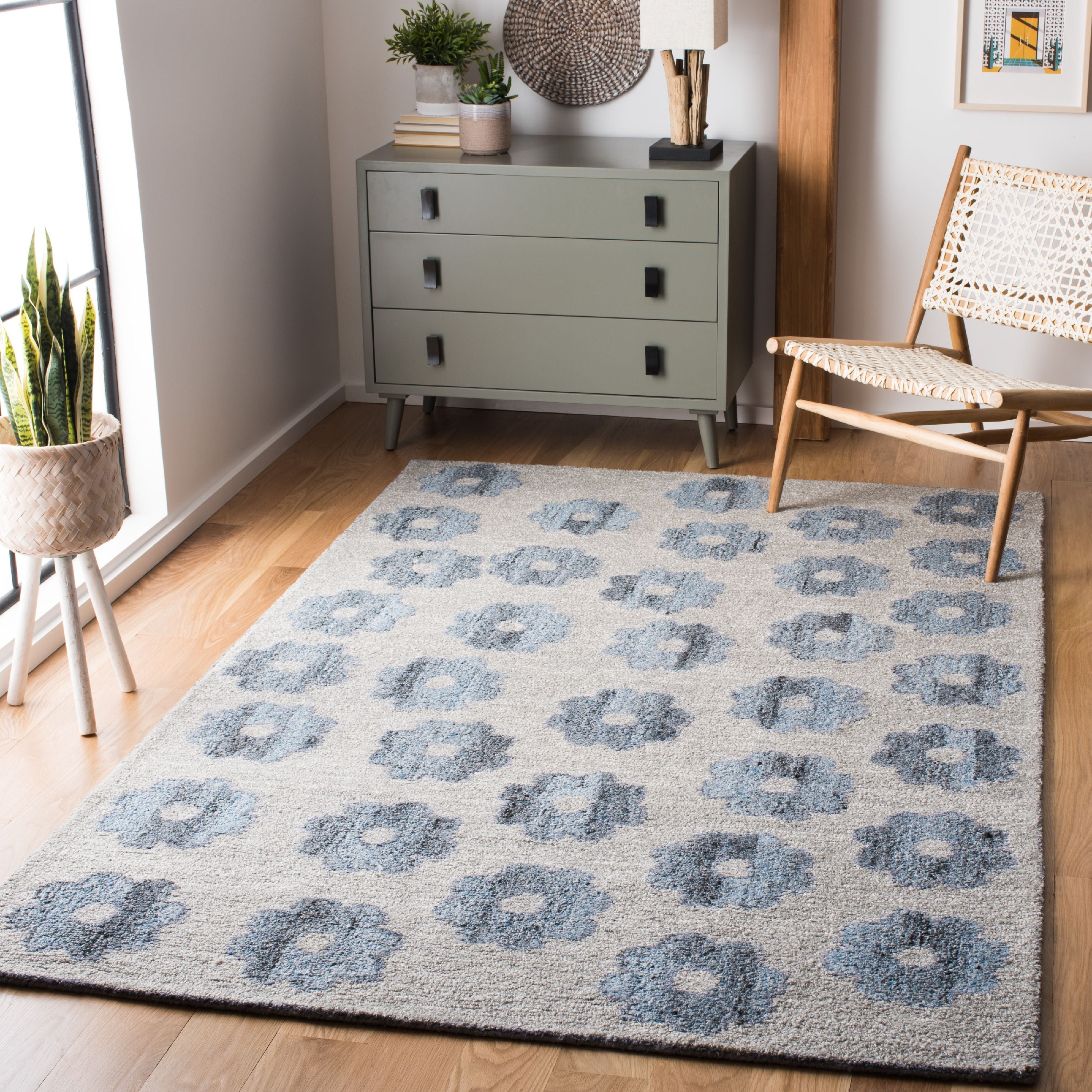 SAFAVIEH Abstract Coriander Abstract Floral Area Rug, Grey/Blue, 4' x 6'