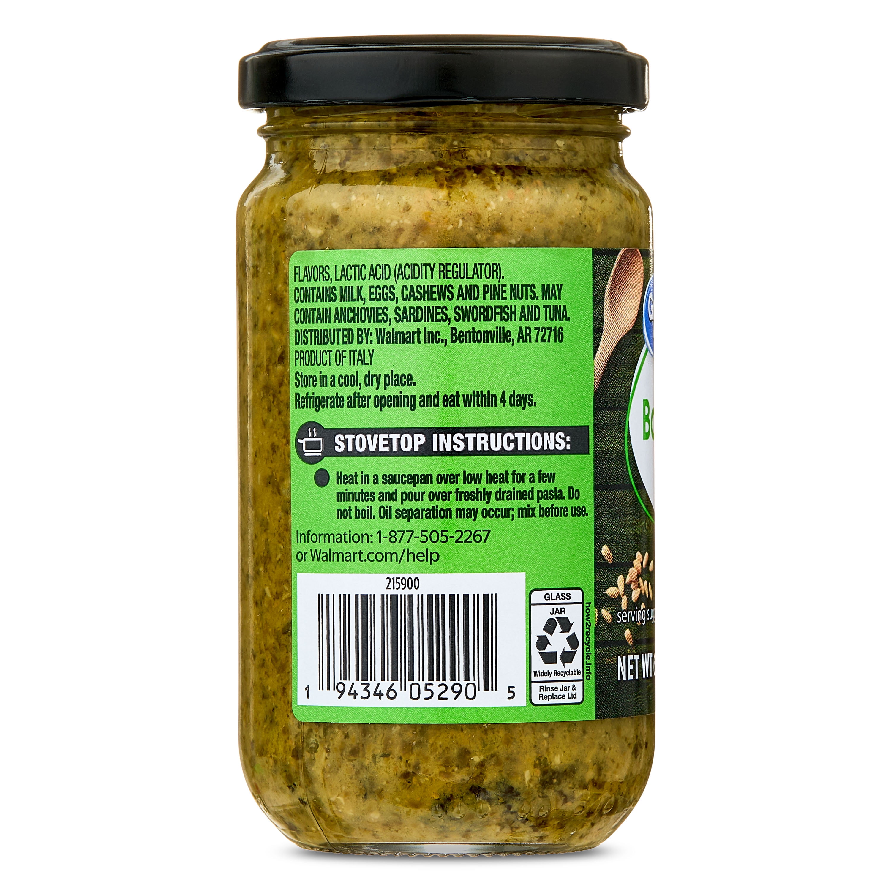 Great Value Traditional Basil Pesto, 6.7 oz (3 Servings)
