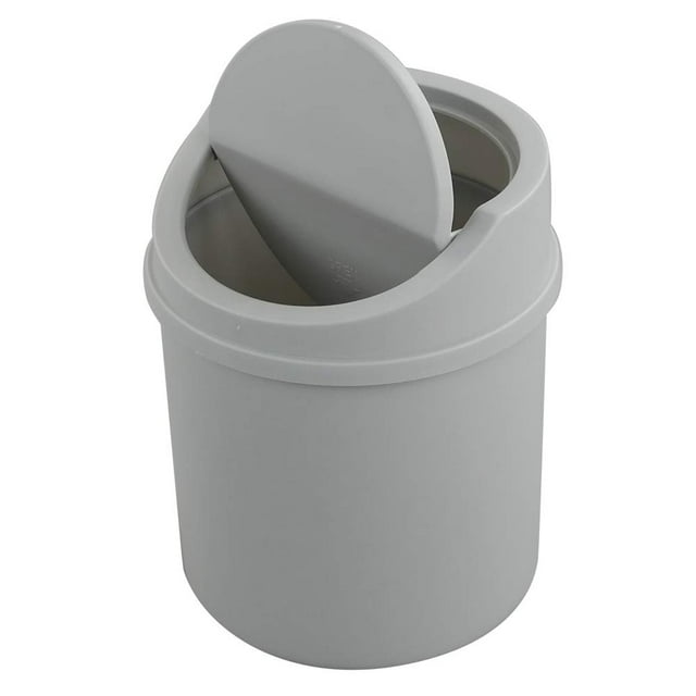 Fiazony Mini Bote De Basura De Plástico Para Escritorio Con Tapa Abatible, Color Gris